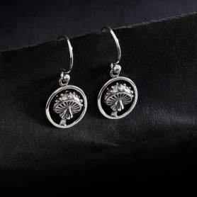 Silver Agaric Mushroom Dangle Earrings 15x12mm DISCONTINUED