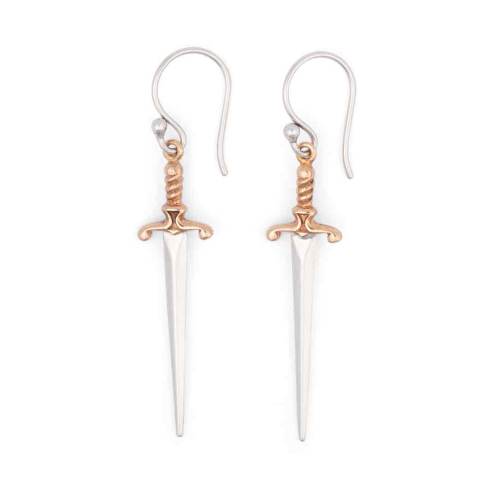 Nina Designs Sterling Silver Sword Dangle Earrings white background