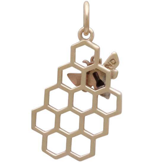 Bronze Honey Bee Charm on Honeycomb