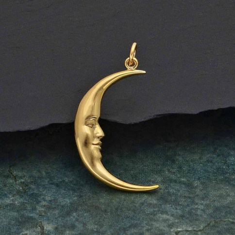 Sterling Silver Moon with Face Solderable Charm