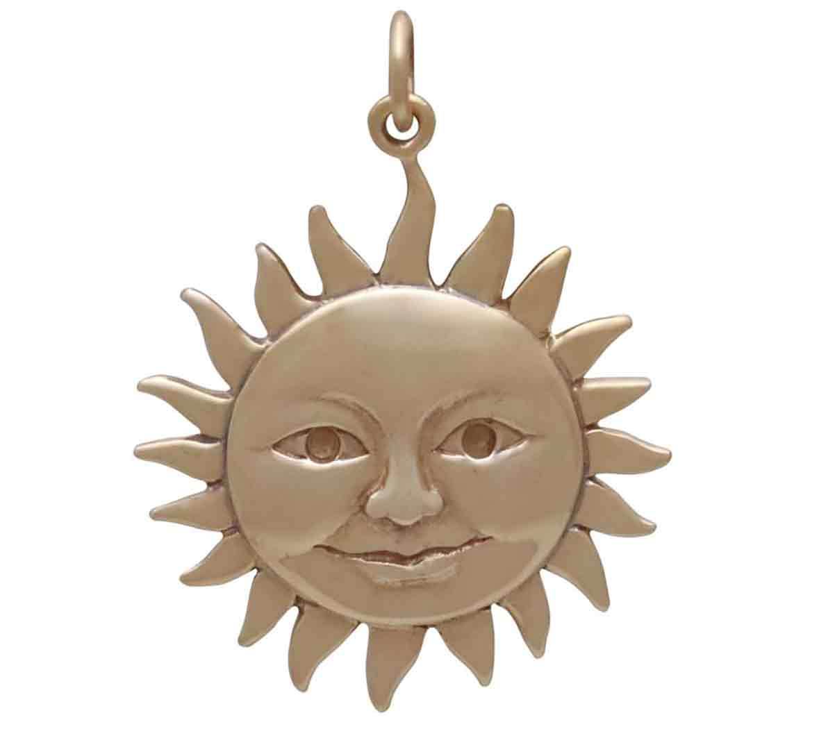 Sterling Silver Large Smiling Sun Pendant 31x24mm