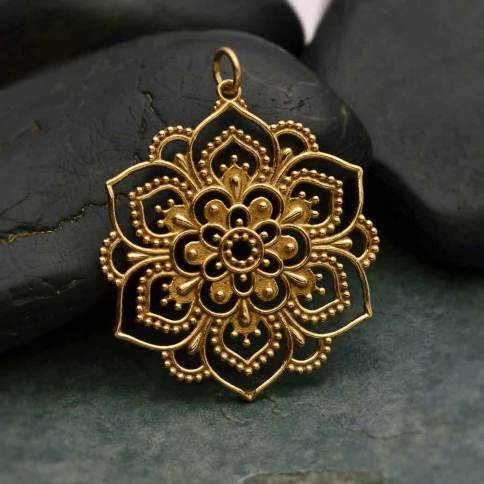 Bronze Openwork Lotus Mandala Pendant 37x30mm