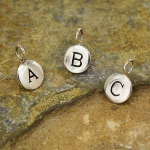 Sterling Silver Initial Necklace Charm Charm ONLY 8mm Letter Charm Round  Silver Letter Pendant Wholesale Bulk Jewelry Making Supplies 